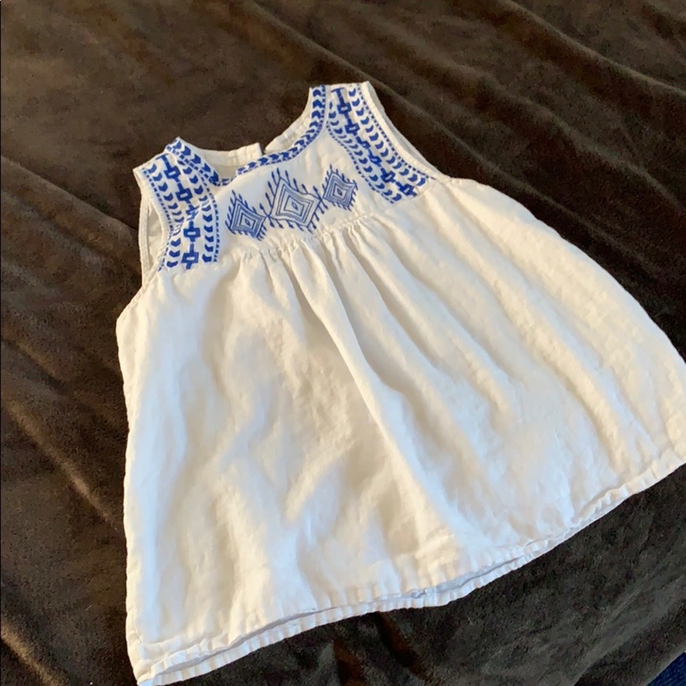 White Linen with beautiful Blue embroidery top!